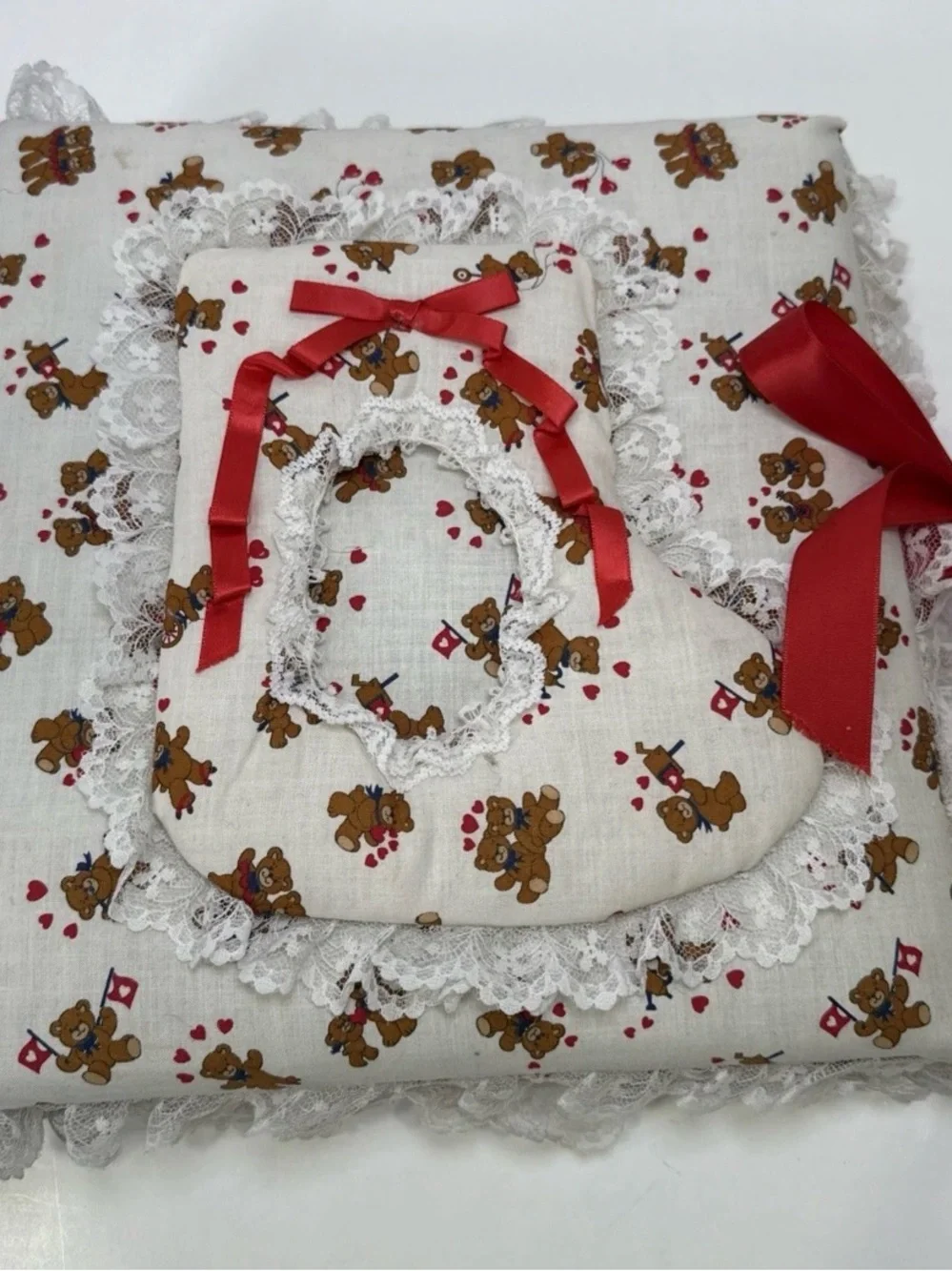 Vintage Granny Core Padded Handmade Fabric Teddy Bear Hearts Photo Album -Baby